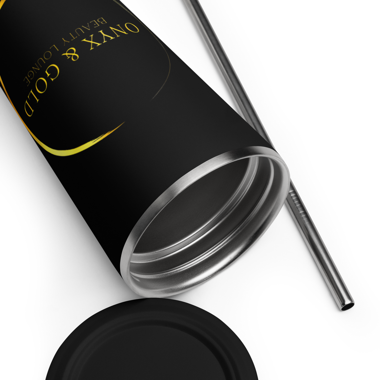 Onyx & Gold 20oz Black Insulated tumbler with a straw