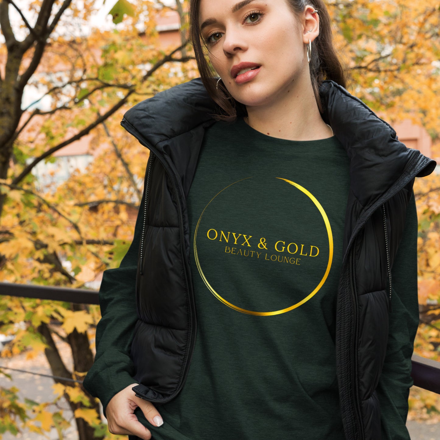 Onyx & Gold Unisex Long Sleeve Tee - Gold Logo, Logo on Back