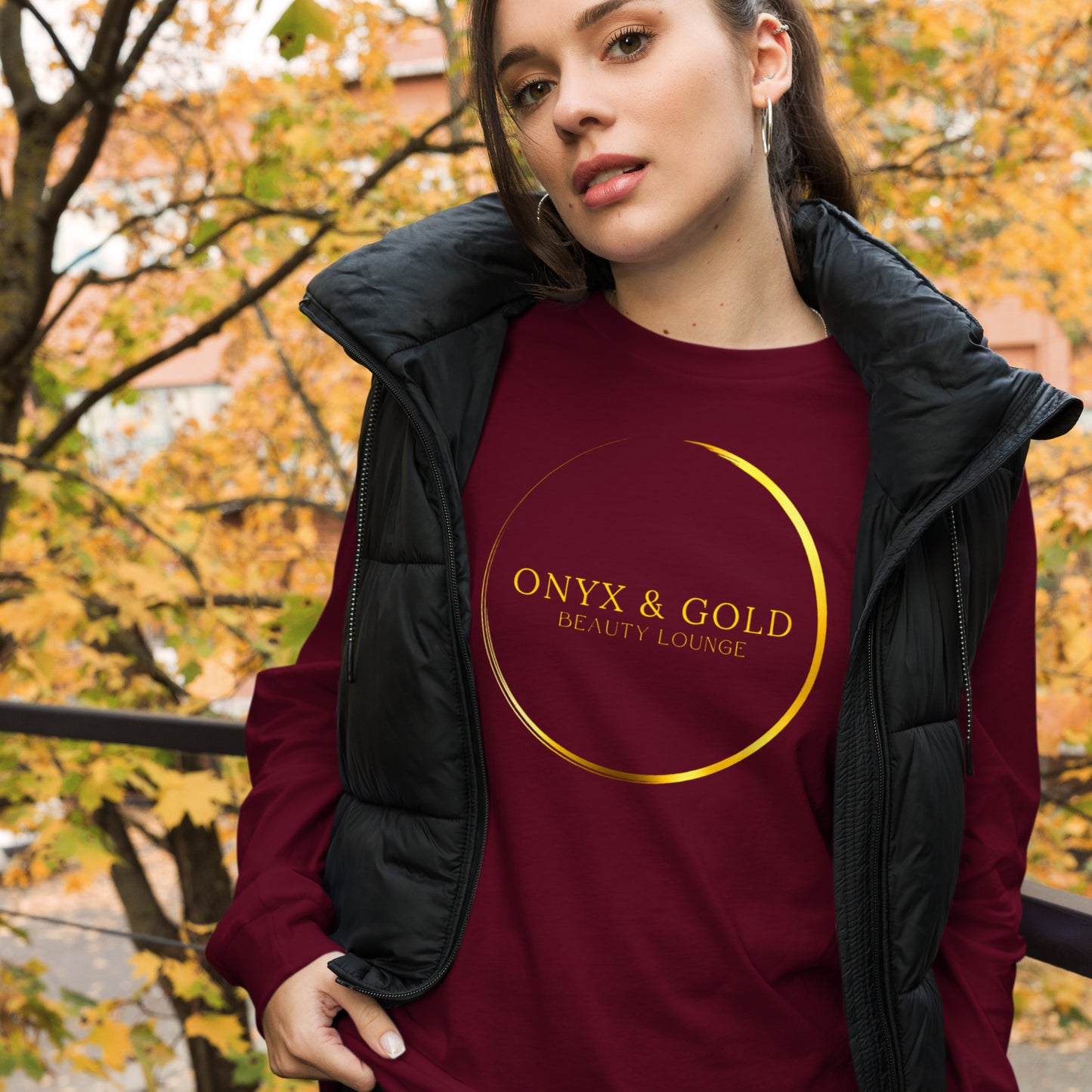 Onyx & Gold Unisex Long Sleeve Tee - Gold Logo, Logo on Back