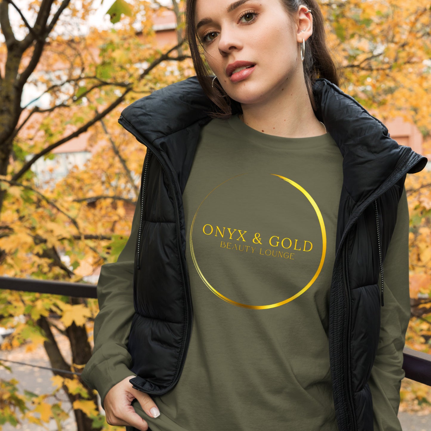 Onyx & Gold Unisex Long Sleeve Tee - Gold Logo, Logo on Back