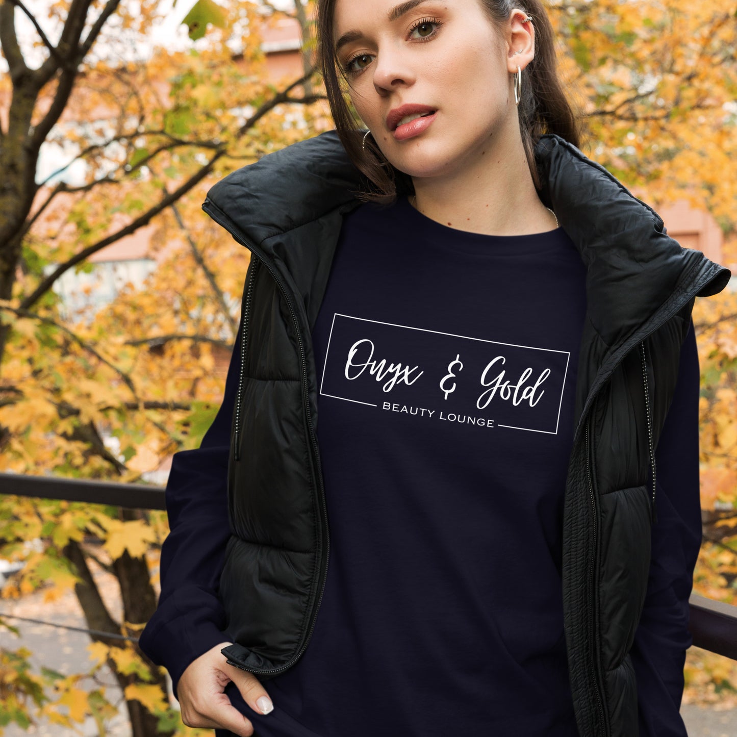 Onyx & Gold Unisex Long Sleeve Tee - White Logo