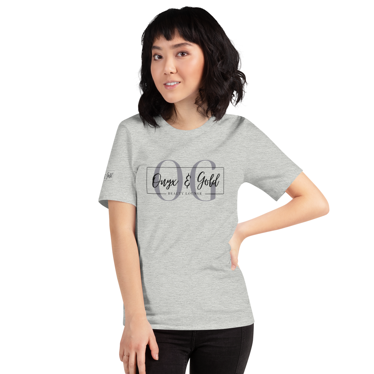 Onyx & Gold Unisex t-shirt - Bella + Canvas 3001 - OG Black Logo w/ Logo on Right sleeve