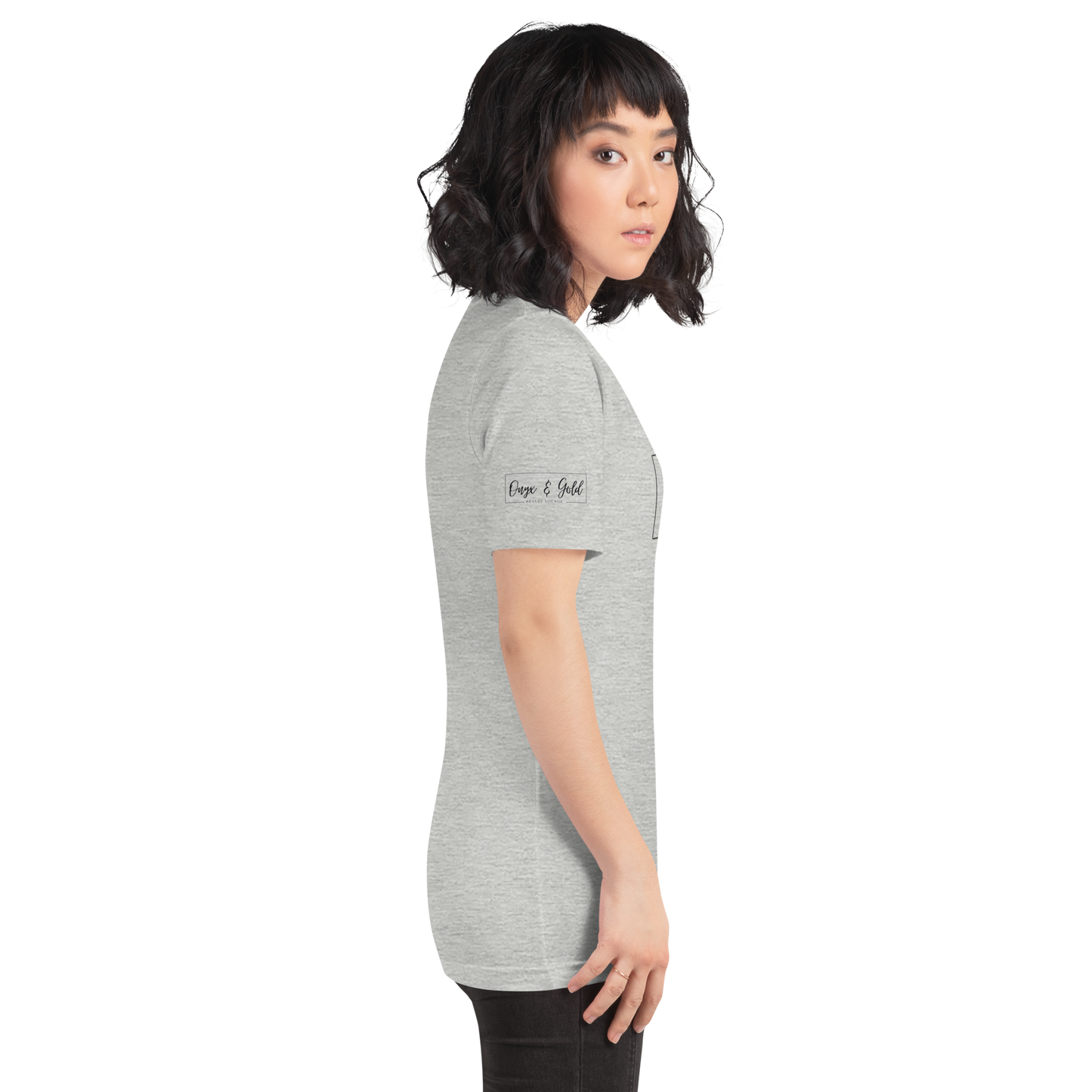 Onyx & Gold Unisex t-shirt - Bella + Canvas 3001 - OG Black Logo w/ Logo on Right sleeve