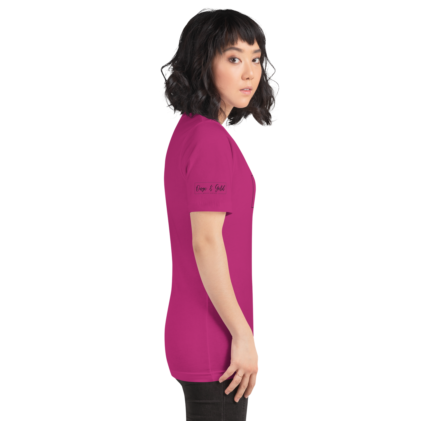 Onyx & Gold Unisex t-shirt - Bella + Canvas 3001 - OG Black Logo w/ Logo on Right sleeve