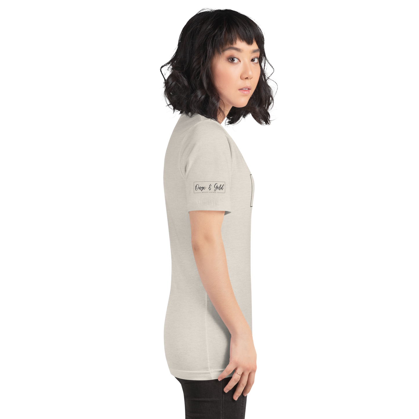 Onyx & Gold Unisex t-shirt - Bella + Canvas 3001 - OG Black Logo w/ Logo on Right sleeve