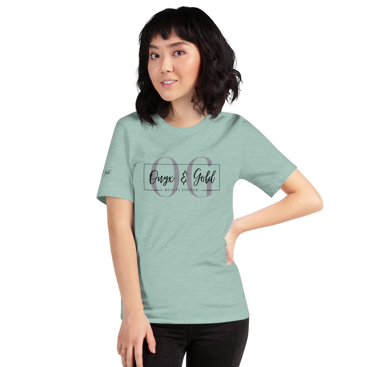 Onyx & Gold Unisex t-shirt - Bella + Canvas 3001 - OG Black Logo w/ Logo on Right sleeve