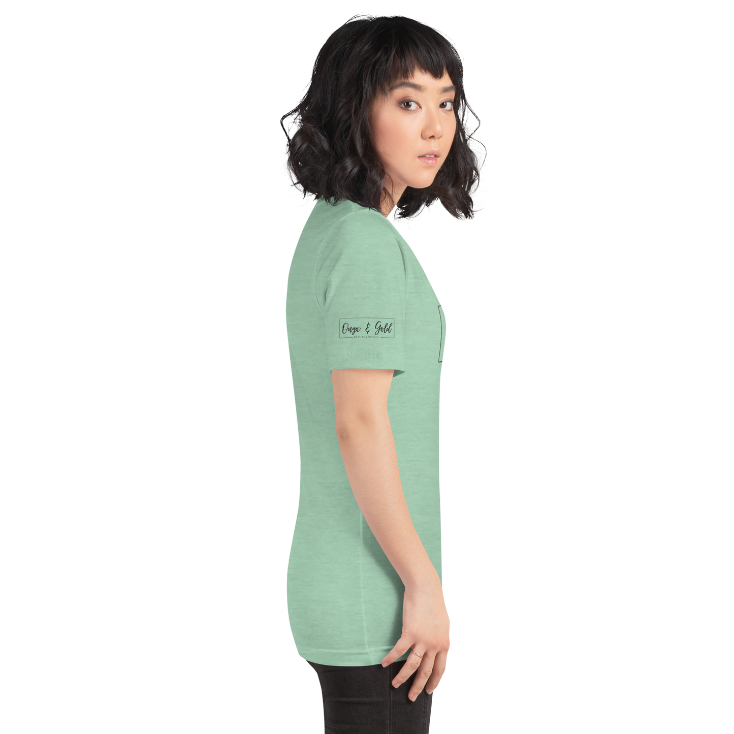 Onyx & Gold Unisex t-shirt - Bella + Canvas 3001 - OG Black Logo w/ Logo on Right sleeve