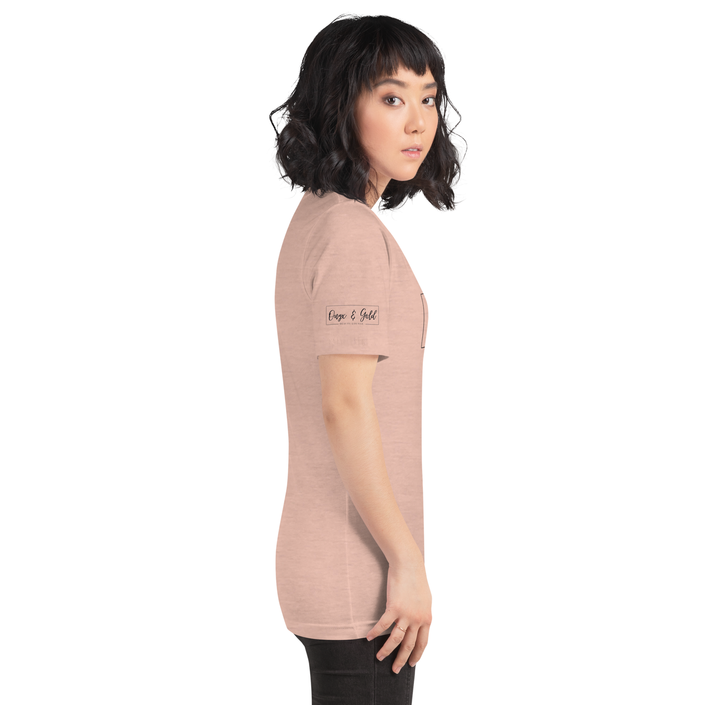 Onyx & Gold Unisex t-shirt - Bella + Canvas 3001 - OG Black Logo w/ Logo on Right sleeve