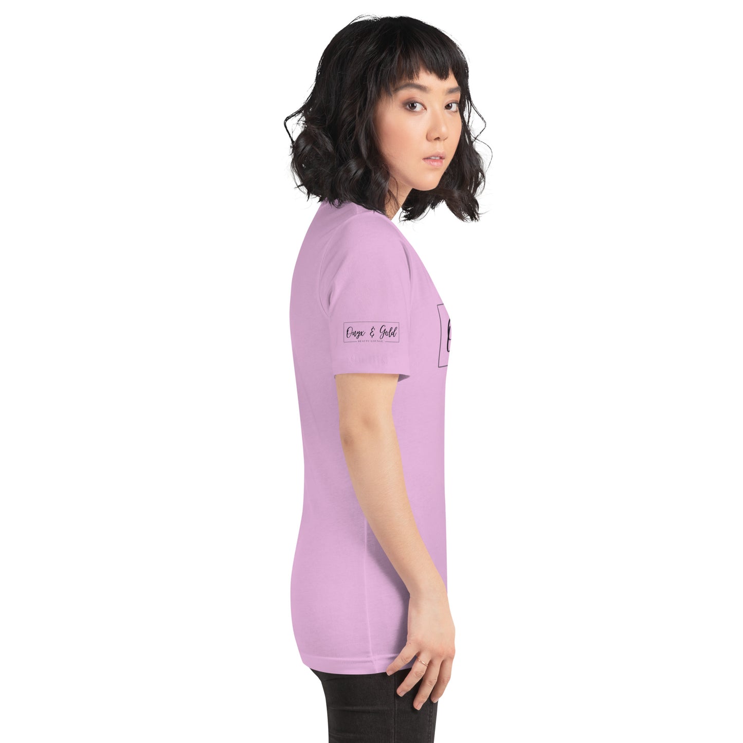 Onyx & Gold Unisex t-shirt - Bella + Canvas 3001 - Black Logo w/ Right Sleeve Logo
