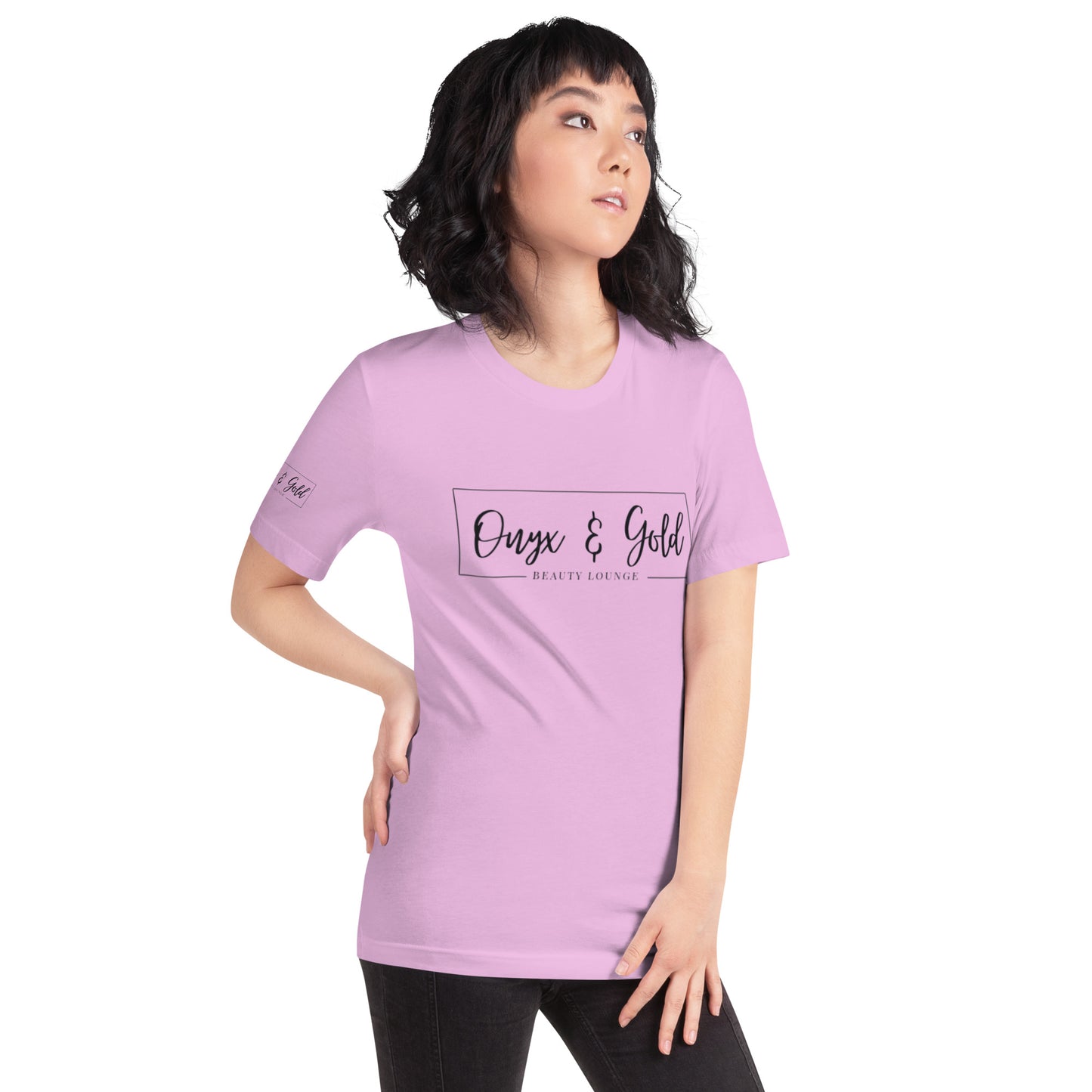 Onyx & Gold Unisex t-shirt - Bella + Canvas 3001 - Black Logo w/ Right Sleeve Logo