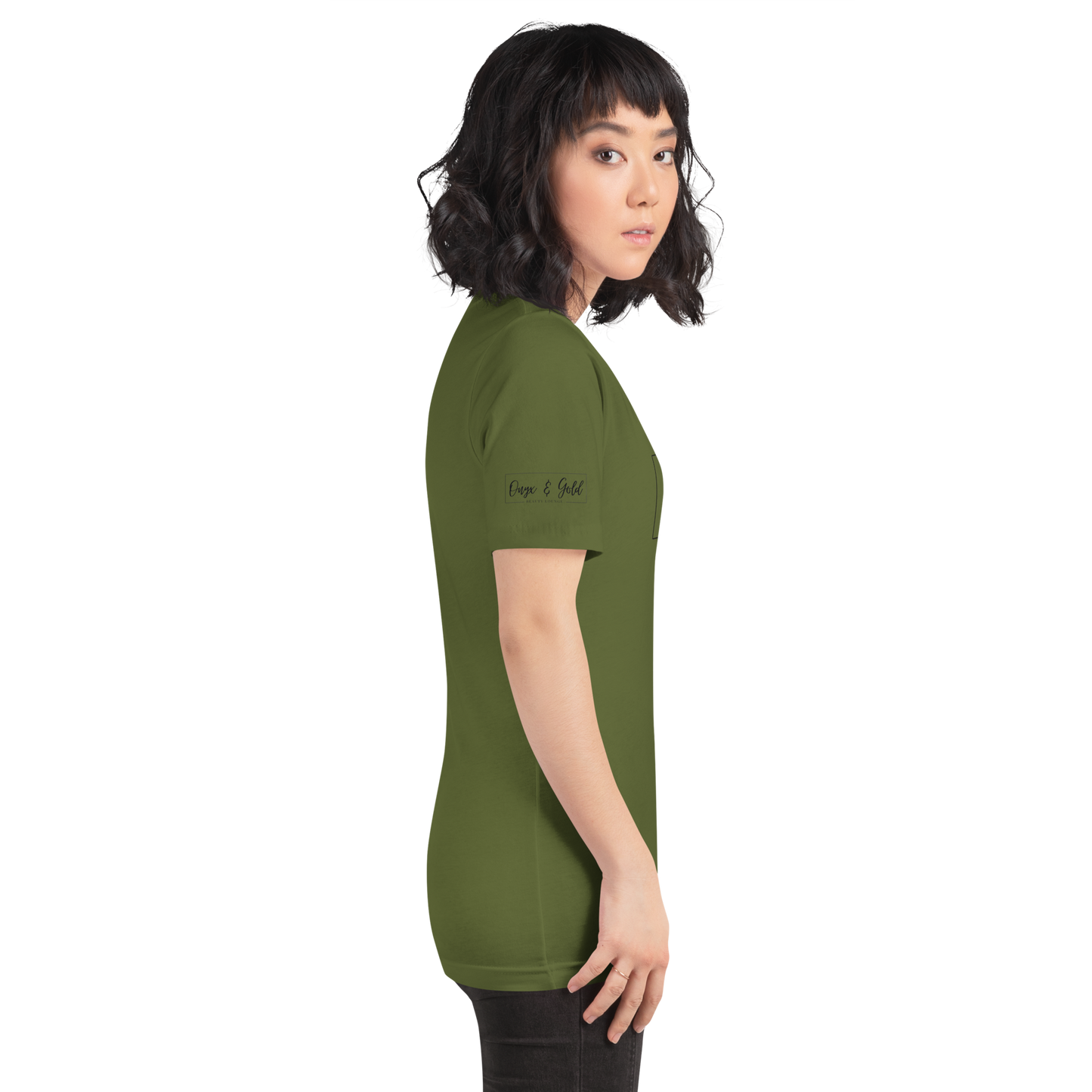 Onyx & Gold Unisex t-shirt - Bella + Canvas 3001 - OG Black Logo w/ Logo on Right sleeve