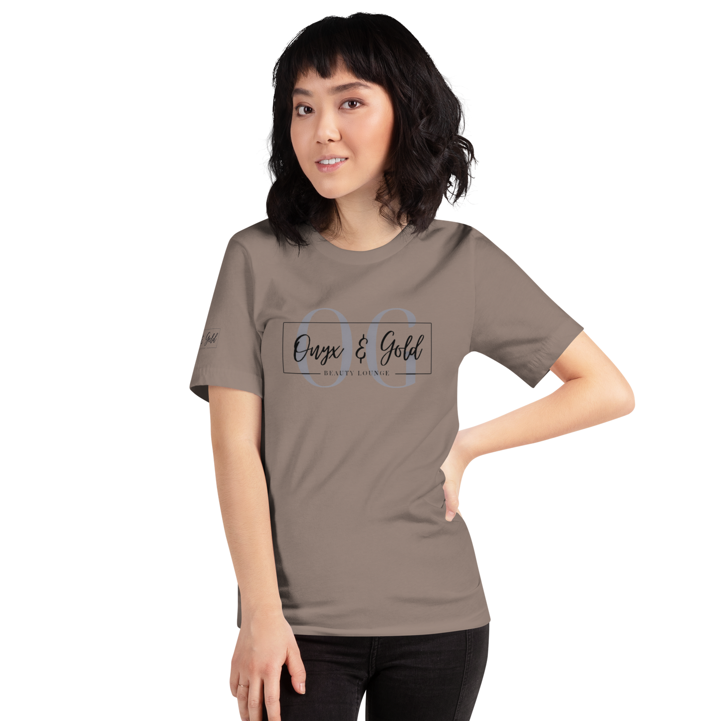 Onyx & Gold Unisex t-shirt - Bella + Canvas 3001 - OG Black Logo w/ Logo on Right sleeve