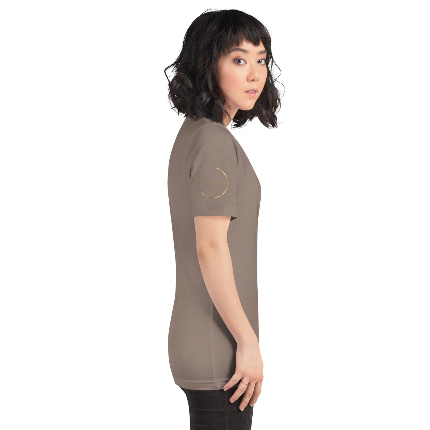 Onyx & Gold Unisex t-shirt - Gold Logo - Bella + Canvas 3001 - Right Sleeve Logo