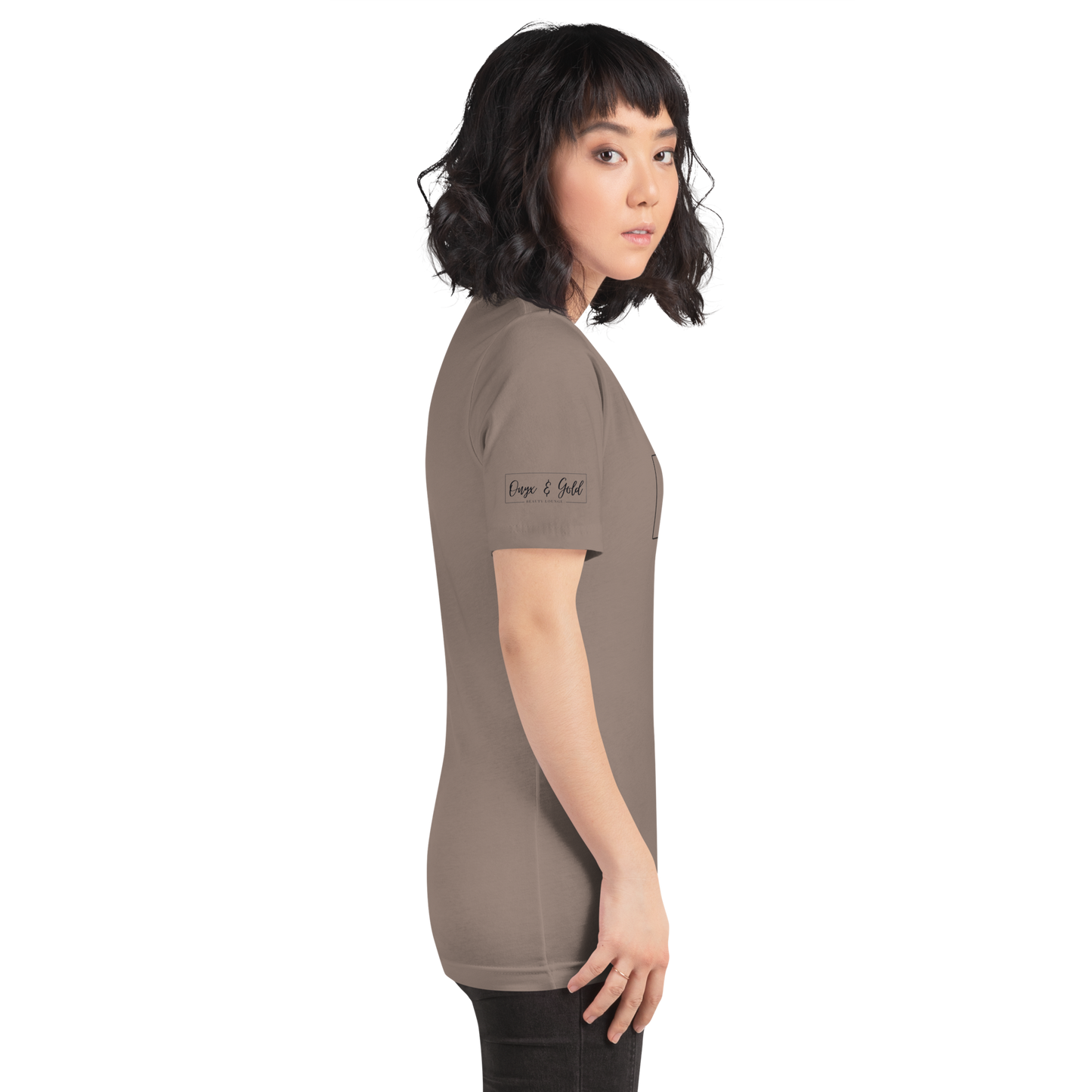 Onyx & Gold Unisex t-shirt - Bella + Canvas 3001 - OG Black Logo w/ Logo on Right sleeve