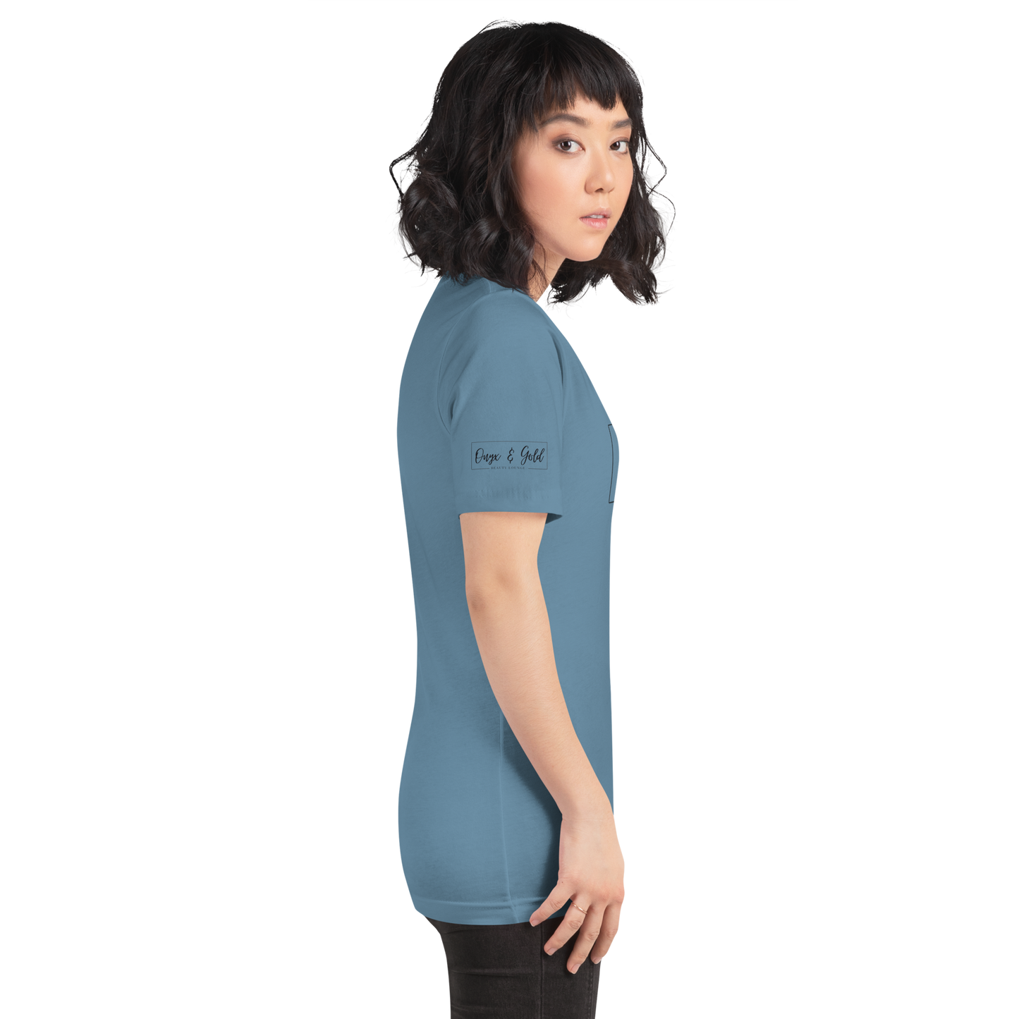 Onyx & Gold Unisex t-shirt - Bella + Canvas 3001 - OG Black Logo w/ Logo on Right sleeve