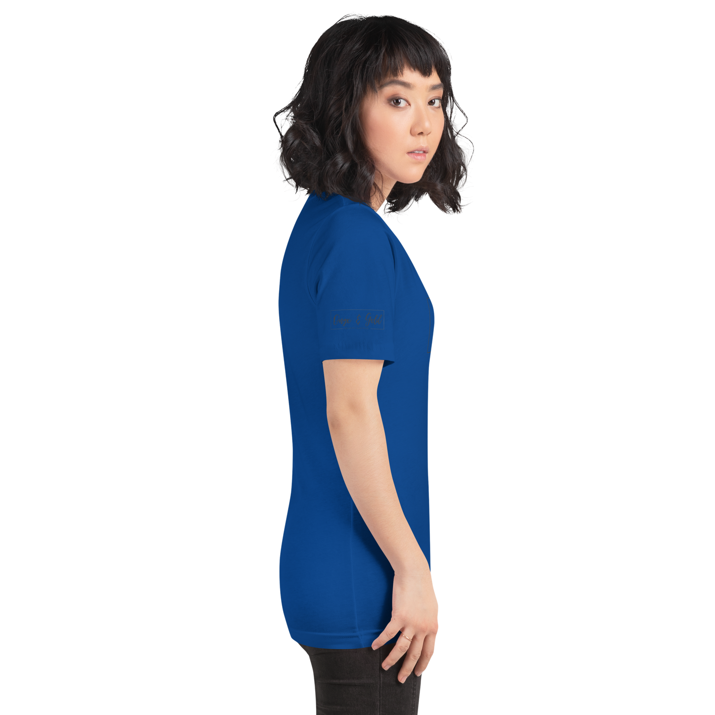 Onyx & Gold Unisex t-shirt - Bella + Canvas 3001 - OG Black Logo w/ Logo on Right sleeve