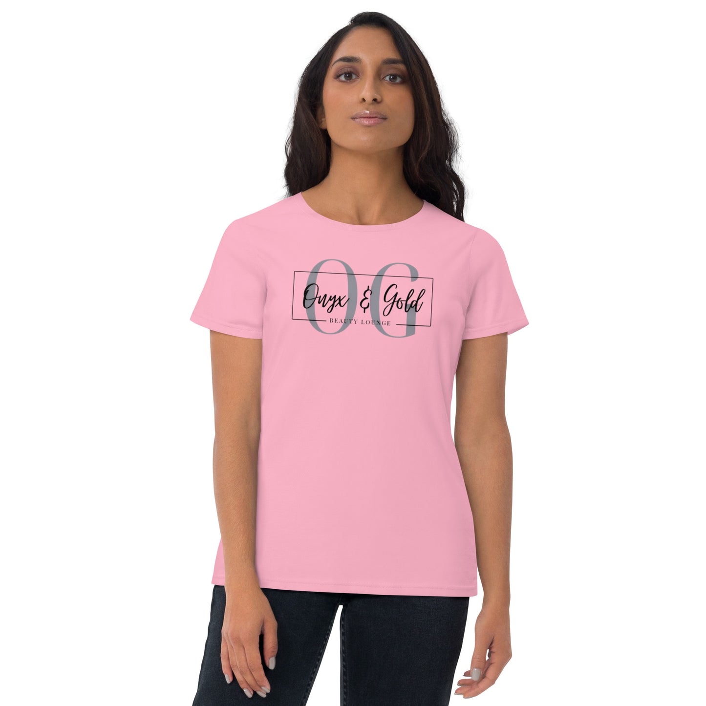 Onyx & Gold -Women's Fashion Fit T-Shirt | Gildan 880 - OG Black Logo with logo on back