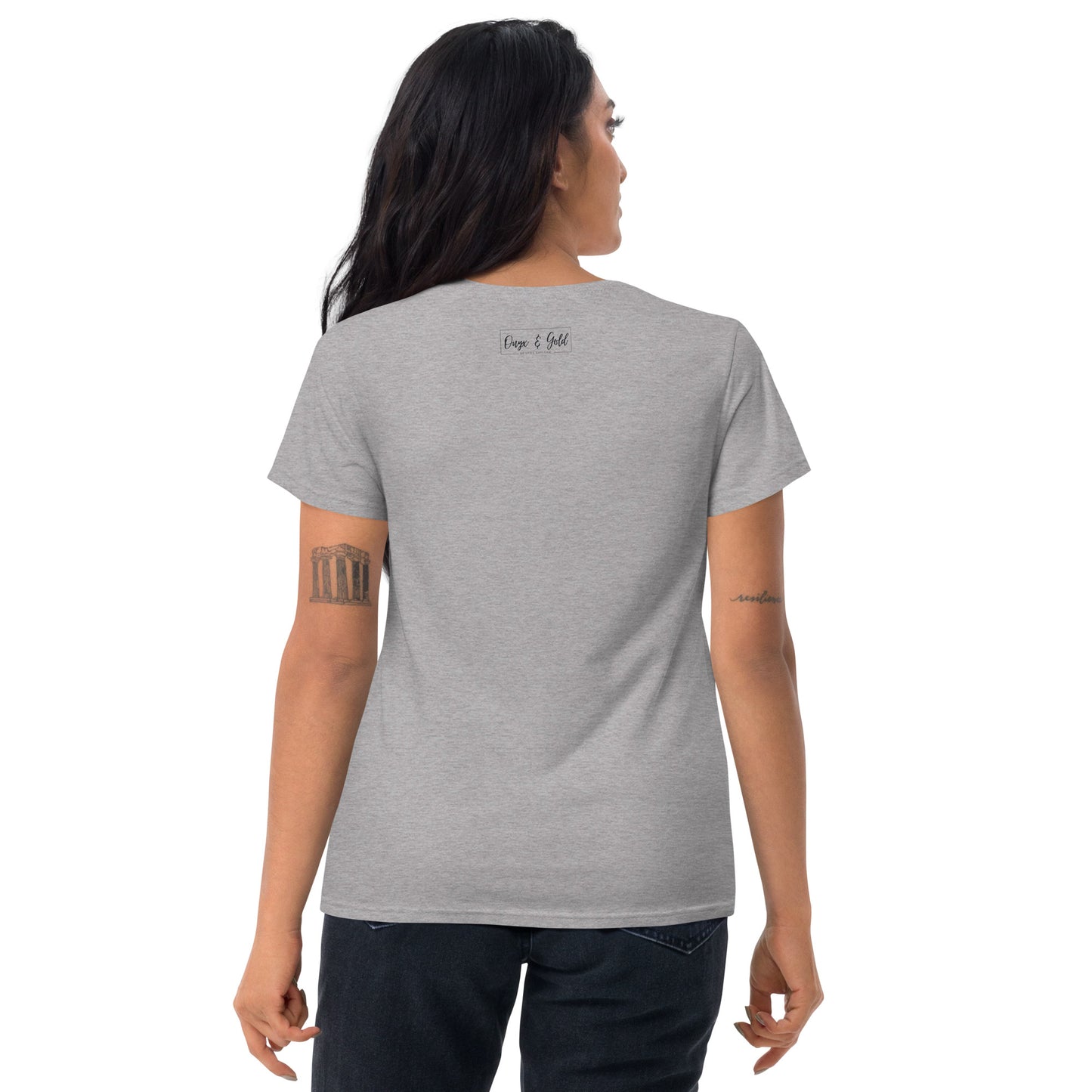 Onyx & Gold -Women's Fashion Fit T-Shirt | Gildan 880 - Black Logo with logo on back