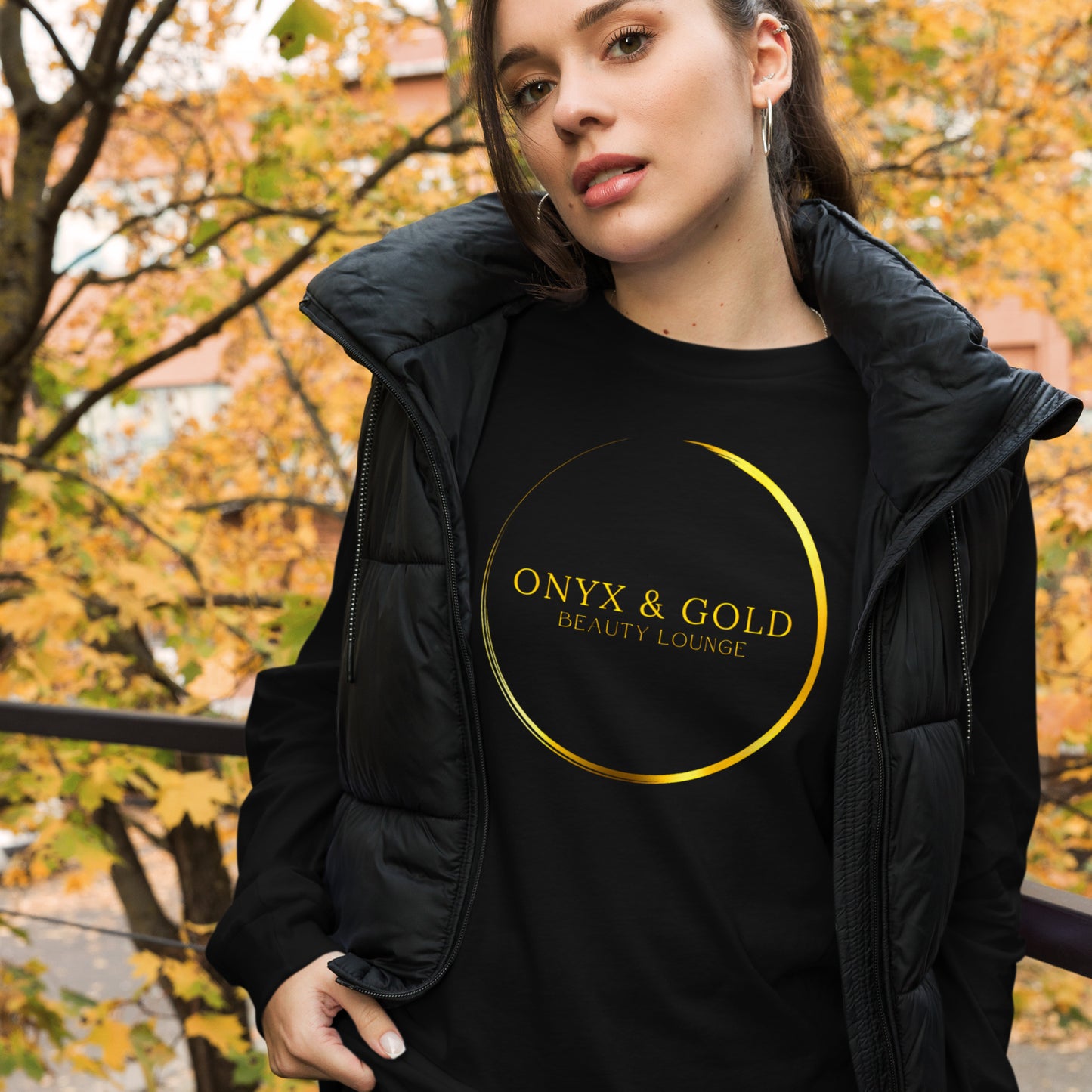 Onyx & Gold Unisex Long Sleeve Tee - Gold Logo, Logo on Back