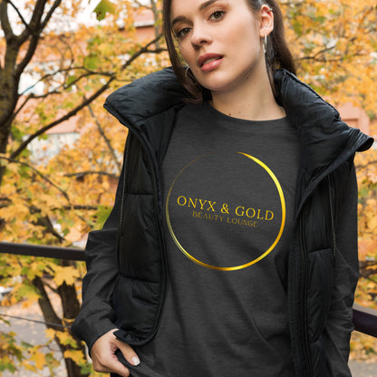Onyx & Gold Unisex Long Sleeve Tee - Gold Logo, Logo on Back