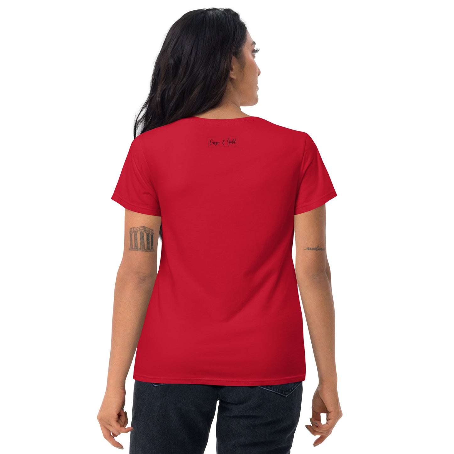 Onyx & Gold -Women's Fashion Fit T-Shirt | Gildan 880 - Black Logo with logo on back