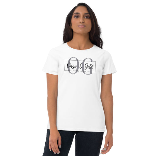 Onyx & Gold -Women's Fashion Fit T-Shirt | Gildan 880 - OG Black Logo with logo on back